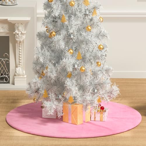 Pink Faux Fur Christmas Tree Skirt - Festive Holiday Decor, 47 Inch