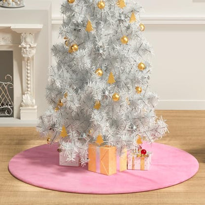 Pink Faux Fur Christmas Tree Skirt - Festive Holiday Decor, 47 Inch