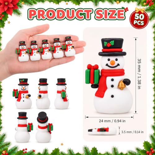 Mini Snowman Figurines Set - Christmas Holiday Winter Decorations Bulk 50 Pieces