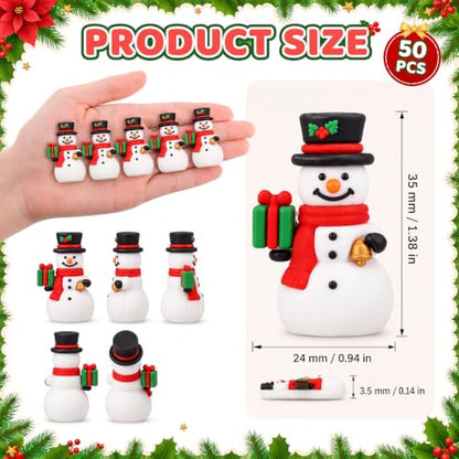 Mini Snowman Figurines Set - Christmas Holiday Winter Decorations Bulk 50 Pieces