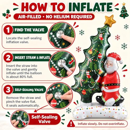 2PCS Santa with Christmas Tree Foil Balloons - Giant Holiday Party Decor
