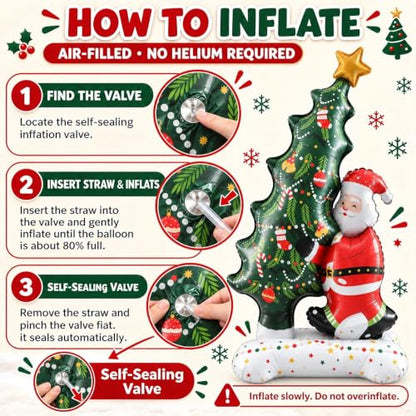 2PCS Santa with Christmas Tree Foil Balloons - Giant Holiday Party Decor