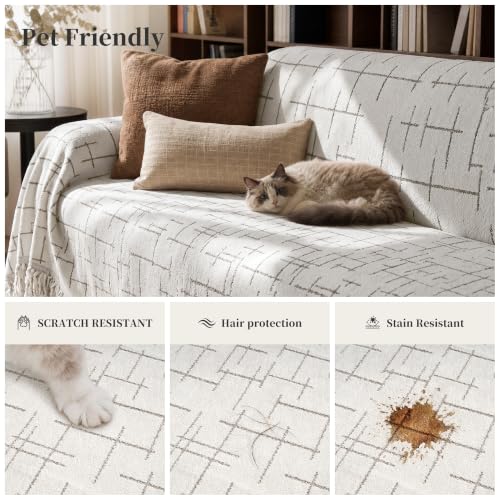 Chenille Couch Cover for Sofa 71x118 Sand - Reversible Sofa Protector