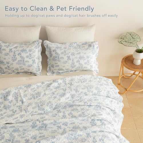 Lady Ann Oversized Floral King Bedspread Set - Light Blue 120x120 Inches, 3 Piece Cotton Quilt with Scalloped Edges, California King Variation