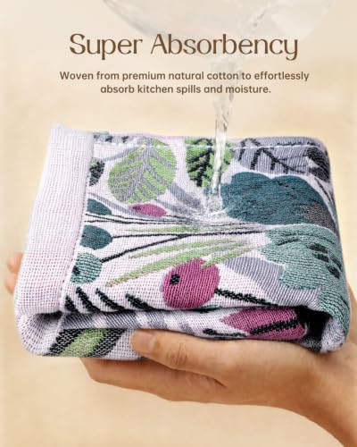 Botanical Cotton Kitchen Towels - Set of 2, Quick Dry & Highly Absorbent