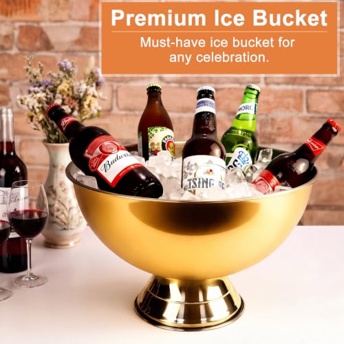 Large Champagne Bucket with Detachable Base - Gold, 13.5L Ice Cooler for Parties