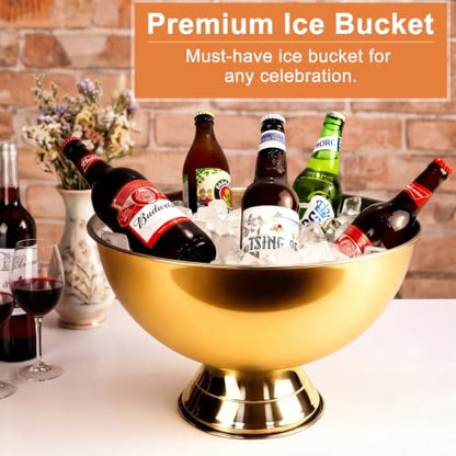 Large Champagne Bucket with Detachable Base - Gold, 13.5L Ice Cooler for Parties