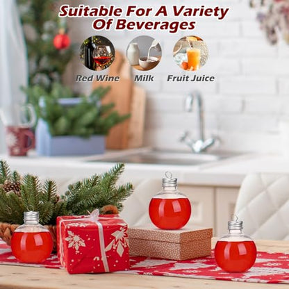 Fillable Christmas Drink Balls - 10 Pack 150ml Clear Plastic Ornaments with Silver Caps