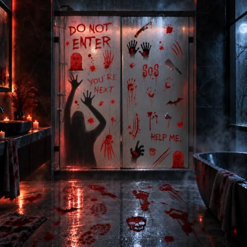 Large Halloween Bloody Window Clings Floor Decals & Temporary Tattoos Set