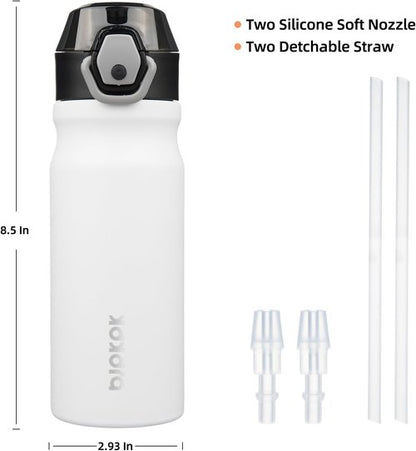 BJPKPK Insulated Water Bottle - 18oz Stainless Steel Flask with Straw & Leak-Proof Lid | White