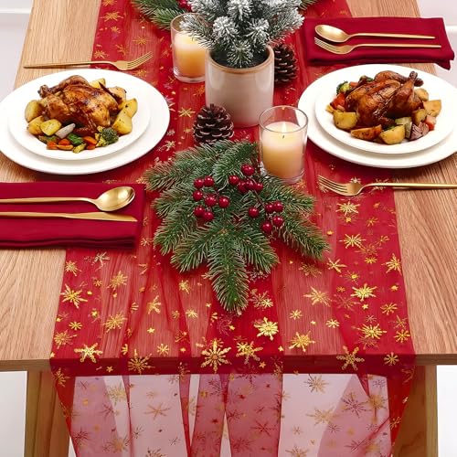 Variation of THIS listing: 1 Pcs Christmas Snowflake Gauze Table Runner 120" Red Gold