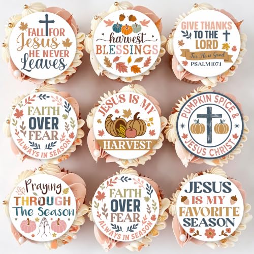 Fall Jesus Edible Cupcake Toppers 36PCS - Thanksgiving Religious Cake Decor