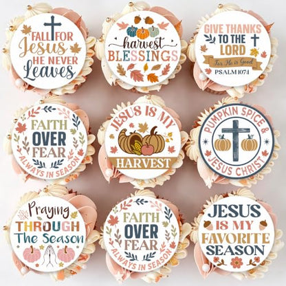 Fall Jesus Edible Cupcake Toppers 36PCS - Thanksgiving Religious Cake Decor