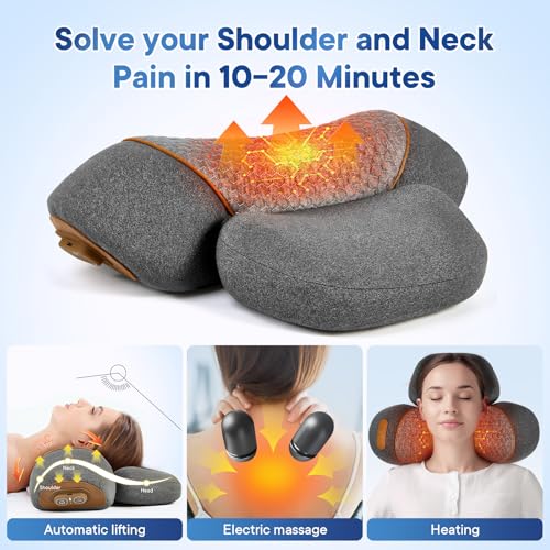 Cordless 3-in-1 Neck Massage Pillow with Heat, Traction & Auto Mode - Gray