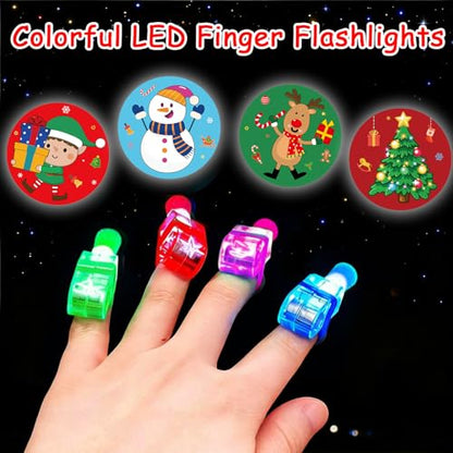 Christmas LED Finger Lights Set - Light Up Party Favors for Kids & Holiday Events - Variation of Christmas Style 1