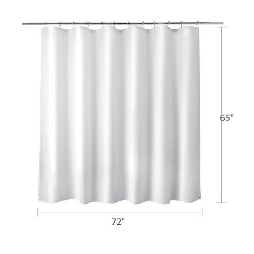 Titanker Fabric Shower Curtain Liner Washable, 72 x 65 Inches, White Shower Liner Fabric with 2 Magnets, Bathroom Polyester Shower Liner Waterproof Soft Lightweight, White