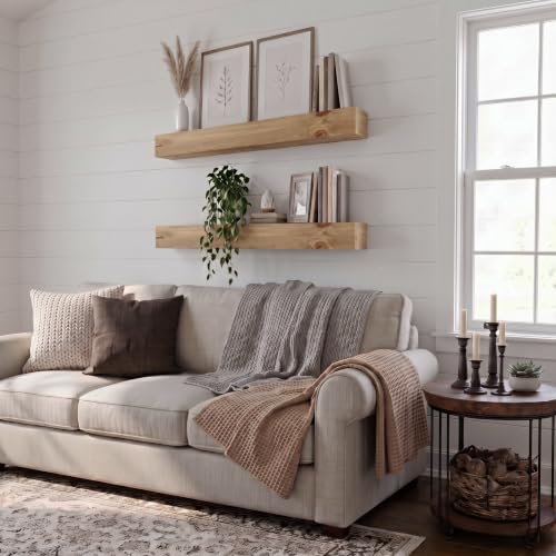 24-Inch Long Thick Rustic Floating Shelves Set of 2 - Light Walnut