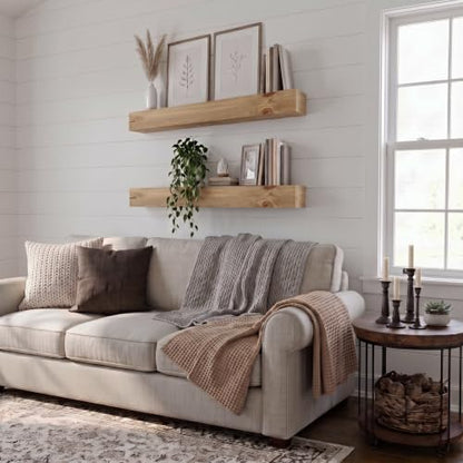 24-Inch Long Thick Rustic Floating Shelves Set of 2 - Light Walnut