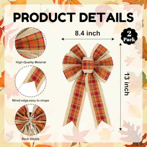 Fall Bows for Wreaths Set of 2 - Farmhouse Thanksgiving Plaid Decorations