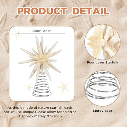Natural Starfish Christmas Tree Topper 10 Inch Coastal Nautical Decor