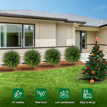 Artificial Cedar Topiary Balls 24.5 Inch Pack of 4 Outdoor Faux Trees