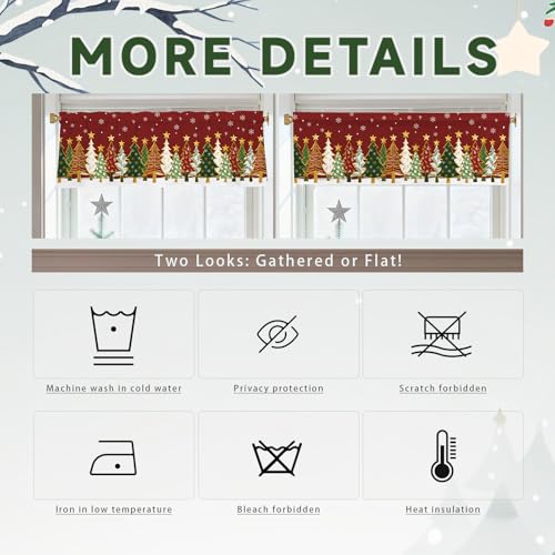 Christmas Window Valance 54x18 Inch Red Snowflakes & Trees Festive Curtain Pack of 1