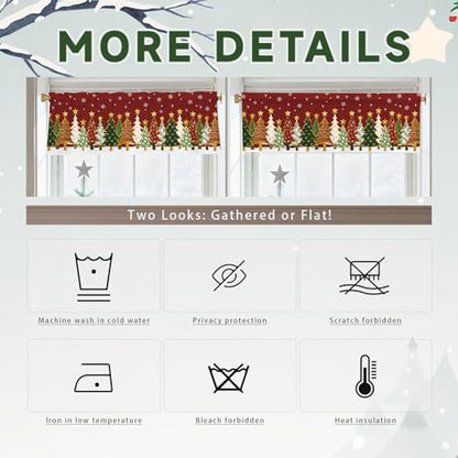 Christmas Window Valance 54x18 Inch Red Snowflakes & Trees Festive Curtain Pack of 1