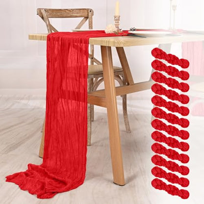12 Pack Red Cheesecloth Table Runner 21.5x120 Inch - Elegant Wedding & Party Decor