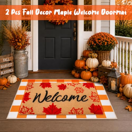 Fall Maple Leaf Welcome Doormat Set - Brown & Leaf - Outdoor Door Mat for Fall Decor