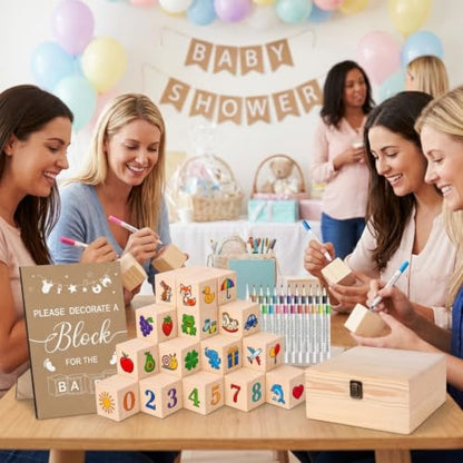 Baby Shower Decor Blocks Set with 50 Wooden Blocks & Markers - Classic