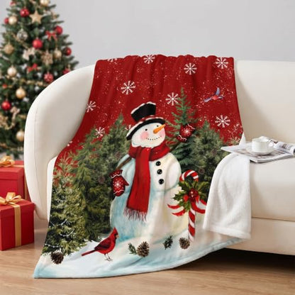 Christmas Snowman Blanket 50x60 Gift Snowman Tree Winter Throw - All Seasons Cozy Flannel