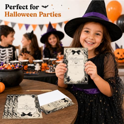 Vintage Gothic Halloween Party Invitations with Envelopes - Dark Victorian