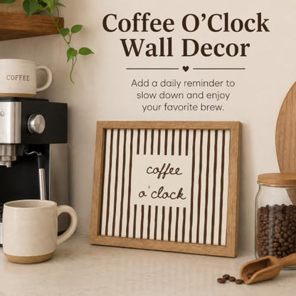 Coffee O'clock Framed Canvas Wall Art - Coffee Lovers Decor - 8x10 Inch