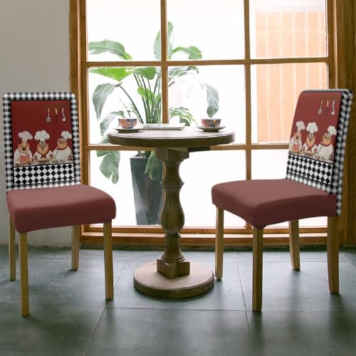 Fat Chefs Dining Chair Covers Set of 4 Black & White Buffalo Plaid Stretch Slipcovers - Washable, Protects & Decorates Chairs