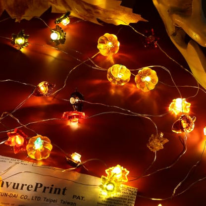 Halloween String Lights 30 LED USB Pumpkin & Leaf Indoor Decor