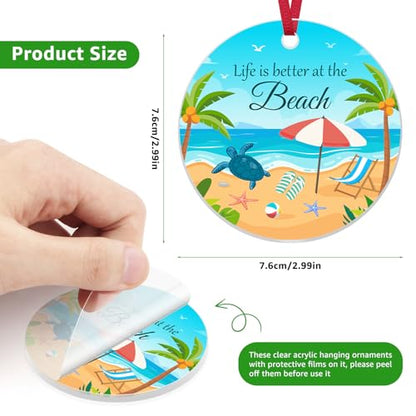 Beach Themed Christmas Ornament Gift for Beach Lovers, Acrylic Hanging Decor