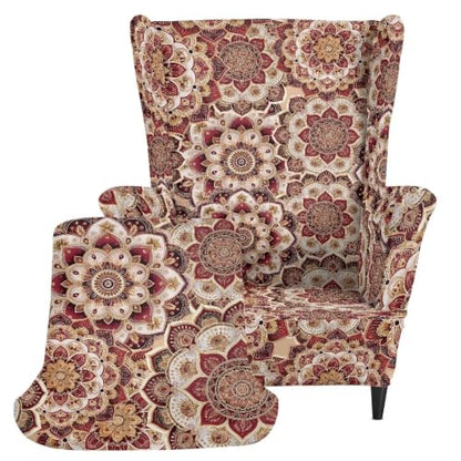 2 Piece Bohemian Flower Mandala Wingback Chair Slipcover - Floral Wing Chair Cover