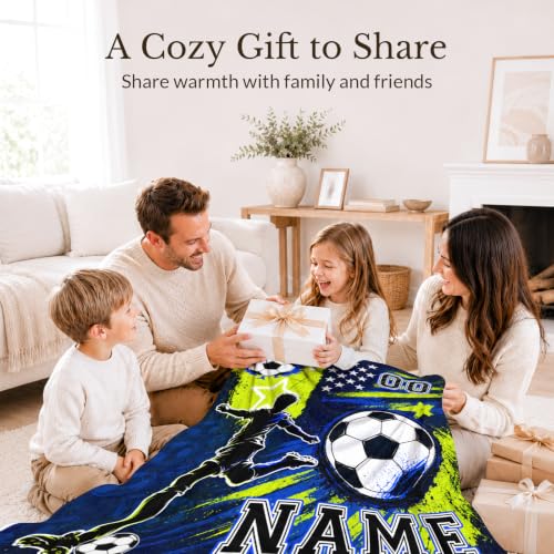 Personalized Soccer Blanket for Boys - Green Team Gift, Custom Kids Throw