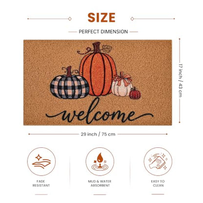 Fall Pumpkin Door Mat Welcome 17x29 Inches Non-Slip for Holiday & Thanksgiving