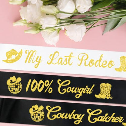Disco Cowgirl Bachelorette Sashes Set for Western Last Rodeo Party