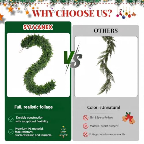 9FT Artificial Cedar Garland for Christmas Decoration - Dense & Lifelike