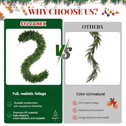 9FT Artificial Cedar Garland for Christmas Decoration - Dense & Lifelike