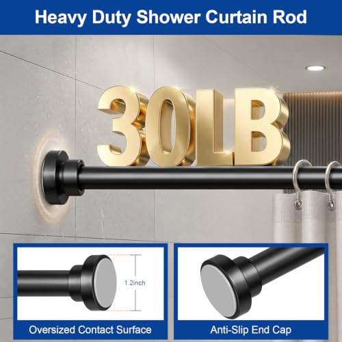 Black Tension Shower Curtain Rod 34-82 Inches Adjustable No Drilling - Pack of 1