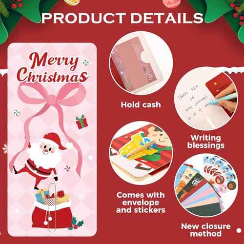 WSICSE 30PCS Christmas Money Holders for Cash, 6 Styles Christmas Money Envelopes with Stickers for Cash Greeting Cards Coupons Greetings