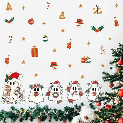 Self-Adhesive Christmas Ghost Window Clings - Style 8, Holiday Decor, 6 Sheets