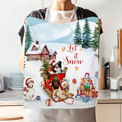Colorful Dogs Tea Towels Set of 2 - 100% Cotton Christmas Kitchen Decor