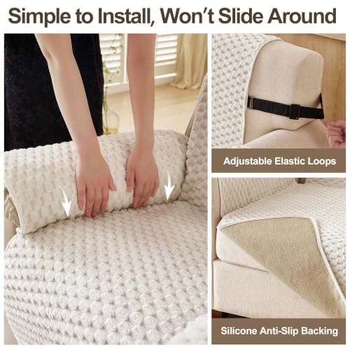 Cream Waterproof Recliner Chair Cover for Dogs - Non-Slip Armchair Protector