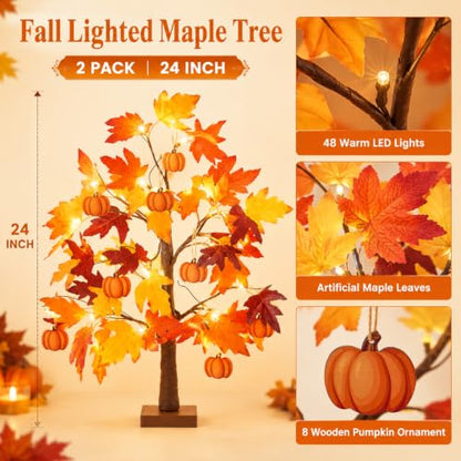 Fall Maple Tree with Lights - Orange 2 Pack, 24 Inch Autumn Decor