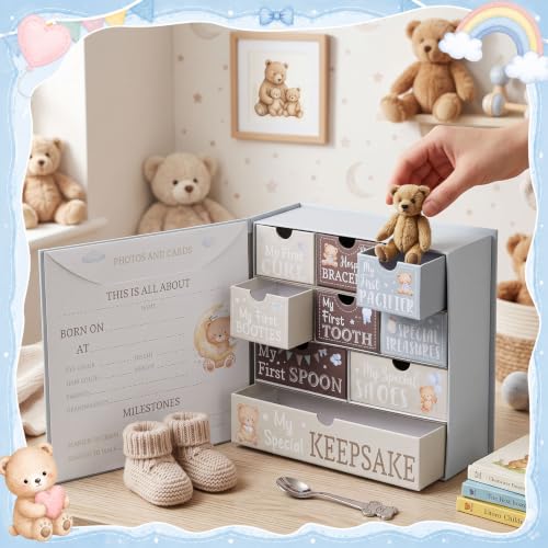 Baby Keepsake Box Teddy Bear First Year Organizer with Personalization