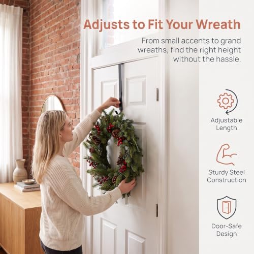 Adjustable Wreath Hanger for Front Door - Over-the-Door Hook 15-25 Inches